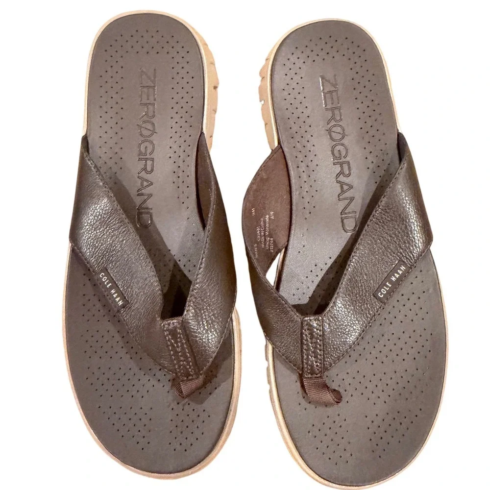 Cole Haan Zerogrand Mens Brown Leather Thong Flip Flop Sandals Size 9M